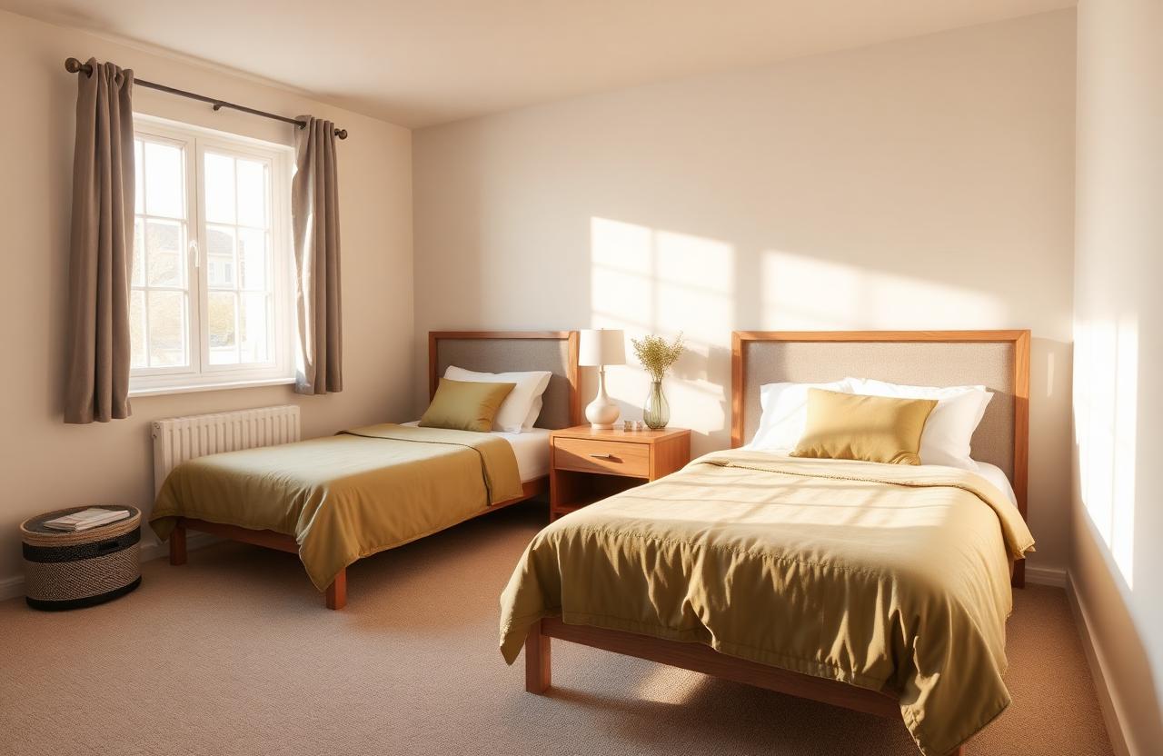 Shared independent living bedroom with two twin beds